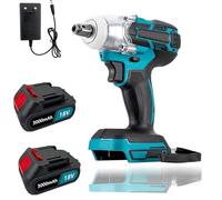 High Torque Cordless Impact Wrench, 1/2 Brushless Battery Impact Gun w/ 3.0Ah Battery,Fast Charger, 2pcs Sockets & Storage Tool Box, Electric Impact Wrench for Car Truck Compatible with Makita Battery