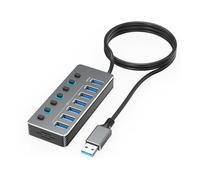 High USB Hubs 7Port with Aluminum Shell Independents on Off Switches LED Indicators Supporting USB3.0 and 2.0 Gaming Hubs