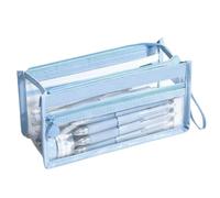 High-Value Transparent Waterproof Three-Layer Pencil case Cosmetic Stationery Storage Bag(Blue,21 * 11 * 6.5cm)