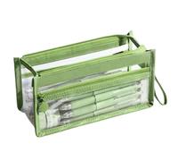 High-Value Transparent Waterproof Three-Layer Pencil case Cosmetic Stationery Storage Bag(Green,21 * 11 * 6.5cm)