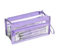 High-Value Transparent Waterproof Three-Layer Pencil case Cosmetic Stationery Storage Bag(Purple,21 * 11 * 6.5cm)