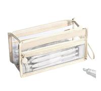 High-Value Transparent Waterproof Three-Layer Pencil case Cosmetic Stationery Storage Bag(White,21 * 11 * 6.5cm)