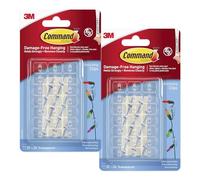 Command Decorating Clips Pack of 20 Mini Hooks and 24 Small Strips x 2 Pack, Transparent - Hanging Clips for Christmas Decorations and Fairy Lights, Wall Adhesive - Damage Free (2)