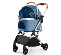 High View Pet Stroller, One-touch Dual Brakes, One-Click Dog With Detachable Carrier, Enlarged Storage Basket(Blue)
