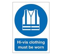 High-vis clothing must be worn mandatory safety sign - Size 100mm x 140mm - Self adhesive vinyl sticker - Denotes specific actions that must be adhered to (5)