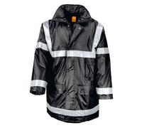 High Vis Viz BLACK or BLUE Reflective Waterproof Jacket Coat with Concealed Hood