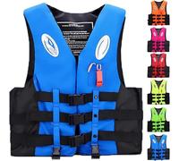 High Visibility Adjustable Life Vest for Adults - Safety Zip Jacket with Leg Straps & Quick-Dry Belt for Kayaking, Rafting, Boating, Fishing, Diving,3XL,Blue