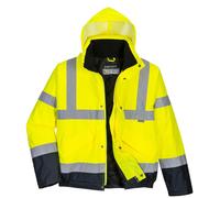 High Visibility Bomber Jacket Hi Viz Waterproof Padded Hood Safety Workwear Coat