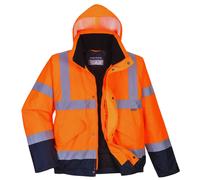 High Visibility Bomber Jacket Hi Viz Waterproof Padded Hood Safety Workwear Coat