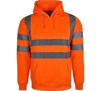 HIGH Visibility Hooded Jacket HI VIZ VIS Sweatshirt Fleece Security Jacket Reflective Band Hoodies Safety Work WEAR Jumper Hoody TOP Pullover (Orange, L)