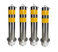 High Visibility Removable Safety Bollard Post Set 4pcs Yellow Parking Barrier with Embedment Sleeve for Construction Traffic Control & Caution Roads