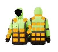 High Visibility Safety Hoodie Heated Jacket for Men Hi Vis Safety Coats Reflective Work Jackets with 29 Heat Zones USB Charging Heated Jacket Full Zip Hooded Workwear Lightweight Heating Outerwear