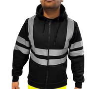 High Visibility Safety Jacket Mens Class 3 Work Hooded Reflective Sweatshirts Pullover Zippered Hi-Vis Safety Hoodies Black