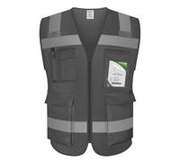 High Visibility Safety Vest with Pockets, ANSI/ISEA Class 2 Reflective Work Vest, Lion 01-Fabric-Grey, M