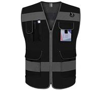 High Visibility Safety Vest with Pockets, ANSI/ISEA Class 2 Reflective Work Vest, Mesh Black-bison 03, Chica