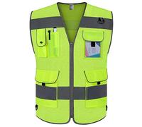 High Visibility Safety Vest with Pockets, ANSI/ISEA Class 2 Reflective Work Vest, Yellow Mesh-bison 03, XL