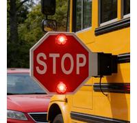 High Visibility School Bus Stop Sign with Electronic Controller, Reflective Double-Sided Signal Arm for Enhanced Safety (24V) - Durable Warning Light for School Zones
