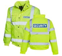 High-Visibility Security Jacket - Yellow - 2XL - Hi-Vis Bomber Jacket - Protective Road Safety Gear - Orange Yellow Bomber Workwear - Adults Reflective Night Guard Vests - Printed Company Jacket