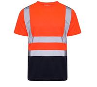 High Visibility Two-Tone Crew Neck T-Shirt, Hi-Vis Reflective Tape, Quick Dry, Breatahable, Safety Short Sleeve T-Shirt, Lightweight, Anti-Oudour, Stretch Fabric Workwear Top, Orange/Navy-XXL