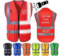 High Visibility Vest Custom Logo Text for Men Personalised Safety Vest Hi Vis Viz Workwear with Reflective Strip 5 Pockets