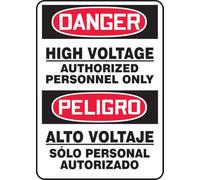 High Voltage - Authorized Personnel Only OSHA Danger Spanish/English Bilingual Sign, Aluminum 14" x 10", Made in USA - AccuformNMC, SBMELC187VA
