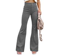 High Waist Bell Bottom Pants Pure Color Slim Fit Corduroy Trousers for Women Casual and Beach Outfits (M)