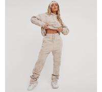 High Waist Cross Patch Detail Oversized Straight Leg Joggers In Acid Wash Stone, Women's Size UK 4