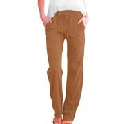 High Waist Drawstring Trousers, Ladies Straight Leg Trouser Linen Pants Elastic Waist Pant Solid Color Casual Trousers Beach Pant Full Length Ankle Pants Lightweight Summer Trouser With Pockets
