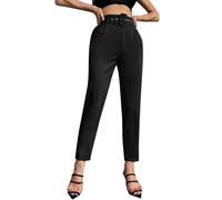 High Waist Dress Pants for Women Pleat Front Slim-Fit Straight Leg Tapered Ankle Trouser wigh Belt Business Casual Chino PantBlackXL