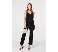 Izabel London High Waist Flared Sequin Trousers for Women UK with Stretch Waist and Full Length fit. Black