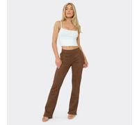 High Waist Flared Trousers In Chocolate Brown Faux Suede, Women's Size UK 8