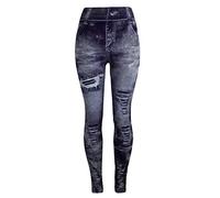 High Waist Gothic Jeggings Womens Steampunk 90s Distressed Destroyed Tie Dye Denim Printed Fake Jean Leggings Fashion Biker Jeans(Navy,S)