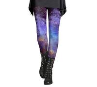 High Waist Gym Leggings for Women Galaxy Printed Running Yoga Pants Workout Running Butt Lift Compression Leggings 3D Print Galaxy/Space/Universe Leggings Fancy Dress (Purple, S)