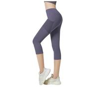 High-Waist Hip Lift Casual Yoga Capri Pants for Women,Fitness Running Workout Athletic Capri Leggings, Eggplant purple, Large