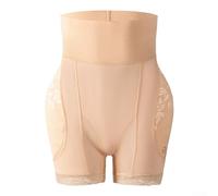High Waist Lace Shapewear for Women Padded Hip Enhancer and Tummy Control Pants (L Beige)