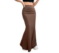High Waist Layered Skirt and Feminine Maxi Skirts Women's New Casual and Fashionable Knitted Solid Color Fishtail Skirt Long Skirt Womens Skirts Elasticated Waist (Coffee, S)