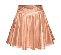 High Waist Pleated Solid Color Short Skirt Loose Skirt Metallic Skater Skirt Glitter Shiny Flared Pleated A-Line Mini Skort Sports Trousers, Rose Gold, S