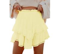 High Waist Ruffle Tiered Skorts Cute Summer Flowy Mini Skirt Shorts Double Layer Boho Shorts with Lace Hem Golf Tennis (Yellow,L)