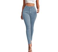 High Waist Skinny Jeans for Women UK Stretch Slim Fit Cotton Cuffed Trousers Solid Washed Distressed Jeggings Plus Size Butt Lifting Pencil Pants with Pockets