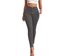 High Waist Skinny Jeans for Women UK Stretch Slim Fit Cotton Cuffed Trousers Solid Washed Distressed Jeggings Plus Size Butt Lifting Pencil Pants with Pockets Grey