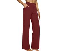 High Waist Straight Leg Trousers Women Stretch Tummy Control Solid Color Yoga Workout Pants Soft Cozy Gym Jogging Walking Work Activewear Bottoms Ladies Casual Smart Trousers with Pockets Red