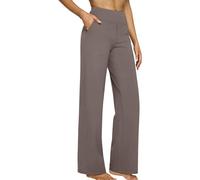 High Waist Straight Leg Trousers Women Stretch Tummy Control Solid Color Yoga Workout Pants Soft Cozy Gym Jogging Walking Work Activewear Bottoms Ladies Casual Smart Trousers with Pockets Coffee