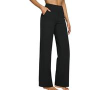 High Waist Straight Leg Trousers Women Stretch Tummy Control Solid Color Yoga Workout Pants Soft Cozy Gym Jogging Walking Work Activewear Bottoms Ladies Casual Smart Trousers with Pockets Black
