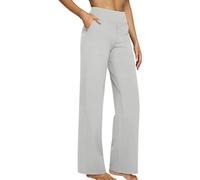High Waist Straight Leg Trousers Women Stretch Tummy Control Solid Color Yoga Workout Pants Soft Cozy Gym Jogging Walking Work Activewear Bottoms Ladies Casual Smart Trousers with Pockets White