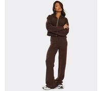 High Waist Wide Leg Trousers In Chocolate Brown Knit, Women's Size UK Medium M