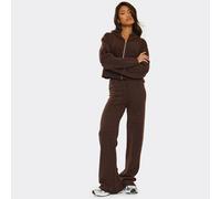 High Waist Wide Leg Trousers In Chocolate Brown Knit, Women's Size UK S