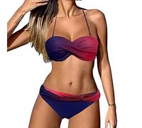 High Waisted 50s Style Bikini Set, Two Piece Womens Swimming Costumes, Drawstring Side Women's Halter Push up Triangle Bikini Bow Tie Back Low Waisted Sexy Thong Bikini Try Before You Buy Formal