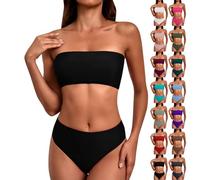 High Waisted Bandeau Bikini Sets for Women UK 2 Piece Thong Bikini 2 Pieces Womens Bikini Sets Tummy Control Plus Size Swimwear for Women Two Piece Women's Two Piece Bathing Suits Sales