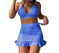 High Waisted Bikini Set 34F, Tummy Control Bathing Suit with Briefs, Sequin No Rims Women Sexy Brazilian Bikini Set 2 Piece Spaghetti Strap Halterneck Bra Boxing Day Sale Workout Running Hiking Blue