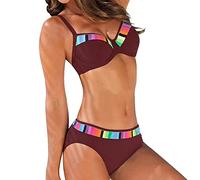 High Waisted Bikini Set 34F, Two Piece Womens Swimming Costumes, Crisscross Front Women's Bikini Sets Halter Neck Bikini Top & Tummy Control High-Waisted Bikini Bottoms January Sales Sports Red